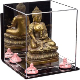 Better Display Cases Versatile Acrylic Display Case - Small Rectangle Box with Mirror, Wall Mount, Pink Risers and Clear Base 8" x 8" x 8.5" (A015-PNR)