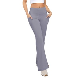 Cosmolle Flared Yoga Pants for Women High Waist Tummy Control Soft Stretchy Fabric Functional Pockets Ideal for Yoga Workouts and More (Grey,X-Large)