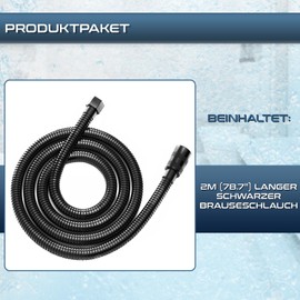 Shower Hose Black 2 m Stainless Steel Flexible Universal Twist Proof Universal Connection Shower Hose 2 m Black Shower Hose 2 m Black