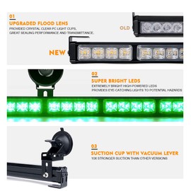 Xprite 35.5" Traffic Advisor Light Bar, LED Emergency Strobe Lights with 21 Flash Patterns, Suction Mount & Cigarette Plug, Strobe Lights for Trucks, SUV, Car - Green