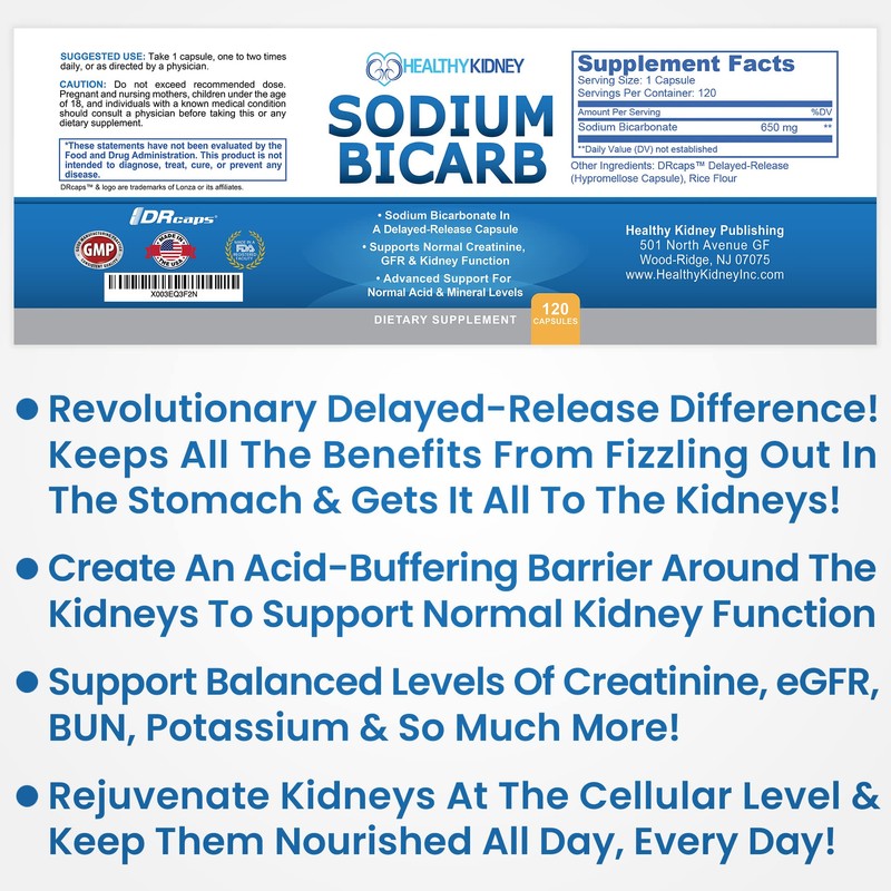 Sodium Bicarbonate 650mg Capsules Delayed Release for Supporting Normal Kidney
