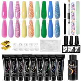 VANREESA Poly Nail Gel Set, 9 Colours, 15 ml, Poly Nail Gel Set, Pink, Yellow, Green, Blue, Glitter Poly Nails Gel Set, Poly Nail Extension Gel Set, Nails Make Yourself, Gift for Women