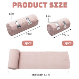 Pack of 6 Elastic Bandages, Compression Bandages, Elastic Bandage with Metal Clips, Elastic Medical Fixation Bandage for Wrists, Ankle, Knee