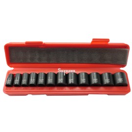 Cal-Hawk 12 pc 3/8"Dr. 6 POINT SAE Standard/Shallow Impact Socket Chrome Vanadium CRV Set