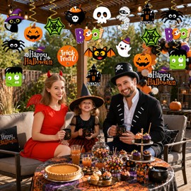 Halloween Decorations Hanging Swirls, Halloween Ghost Streamers,Cute Spooky Ghost Pumpkin Witch Hats Ceiling Hanging Decorations for Classroom Office Trick or Treat Indoor Outdoor Decor