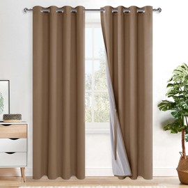 XWZO 100% Blackout Curtain Panels - Thermal Insulated Black Liner Curtains, Noise Reducing and Heat Blocking Drapes for Hall and Studio Windows with Tiebacks, Cappuccino, W52 x L84, Set of 2