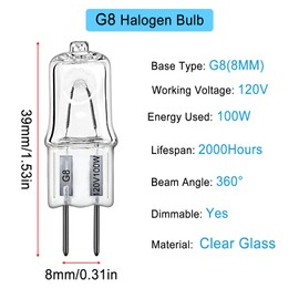 LedWekei G8 Halogen Bulbs,120v 100w Bulb Mini Spotlight Bulbs 2 Pin Clear Capsule Lamp Bulb,Dimmable 2700K Warm White Light Bulbs (12 Pack)