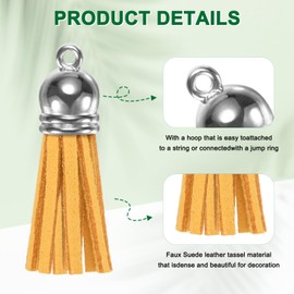 M METERXITY 50-Pack Faux Suede Tassel 1.4 Inch Small Keychain Rust Faux Leather Tassels Charm Yellow with Rings for DIY Crafts/Keychain/Earrings/Bracelets/Necklace