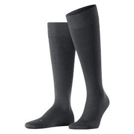 FALKE Lufthansa Travel & Comfort Men's Energising Cotton Knee Socks, Compression Stockings, Elegant for Travel, Long Standing, Flights, Invigorating the Legs, Breathable Cotton, 1 Pair, Grey