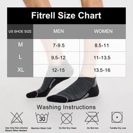 FITRELL 6 Pack Ankle Running Socks for Men and Women Low Cut Cushioned No Show Athletic Sports Compression, Shoe Size 7-9, New Grey Black