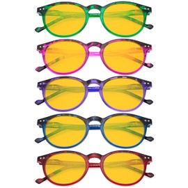 Eyekepper 5 Pack Fashionable Blue Light Filter Glasses Women - Anti Digital Glare Oval Round Computer Reading Glasses Amber Tinted +2.25