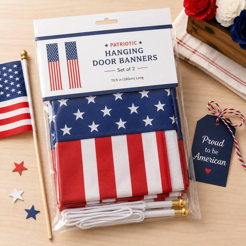 American Flag Hanging Banner for Patriotic Decor – Polyester Porch