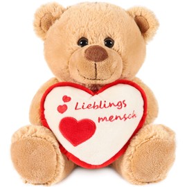 Brubaker Teddy Bear with Heart Red Beige - Lieblingsmensch - 25 cm or 35 cm - Teddy Bear Plush Teddy Cuddly Toy Cuddly Toy - Brown Light Brown