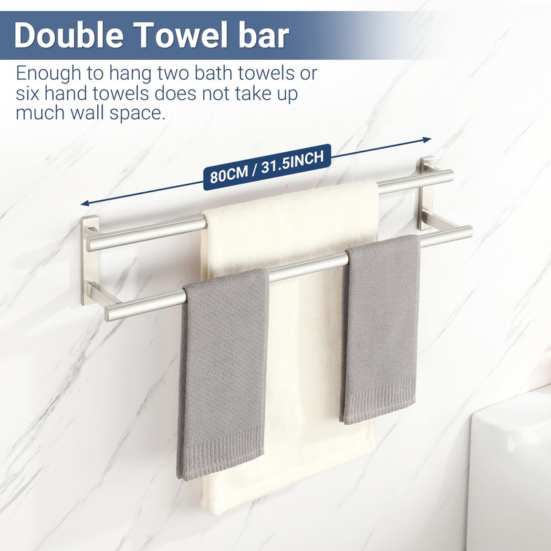 SAYAYO Double Towel Bar for Bathroom, 31.5 Inch Brushed Nickel