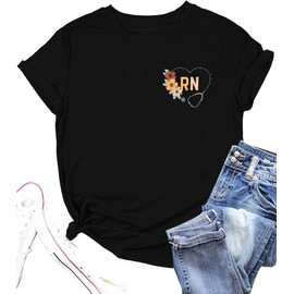 Nurse Shirt Women RN Tshirt: Registered Nurse Shirt Nurse Life T-Shirt Nurse Week Blouse Nursing School Gift Tee Tops Black