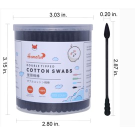 HOMEFOX Black Cotton Swabs Spiral Pointed - 400 Count Organic Cotton Buds Charcoal Gothic Double Side Tightly Wrapped Precision Cotton Tips Paper Stick Soft Gentle Lint-Free, Spiral & Pointy (Black)