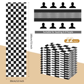 12 Pack Checkered Table Runner, Polyester Classic Black and White Checkerboard Racing Flag Road Theme Elegant Tablecloth Design for Anniversary Wedding Birthday Party Decor Indoor Outdoor(12x72 Inch)