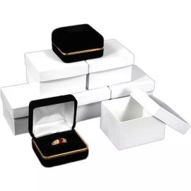 FindingKing 6 Ring Boxes Black Velvet Jewelry Case Display Gift Box