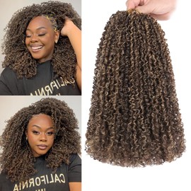 COOKOO 8 Bundles/Lot 12 Inch Bohemian Yanky Twist Crochet Hair Mix Blonde Pre-Twisted Crochet Passion Twist Hair with Curls Pre Looped Small Curly Twist Crochet Hair for Senegalese Twist Braids 4H27#