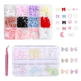 2 Boxes Of Nail Accessories, 1 Piece Of Tweezers, Bow Nail Art Accessories, Rhinestone Nail Accessories, Diy Nail Accessories Set