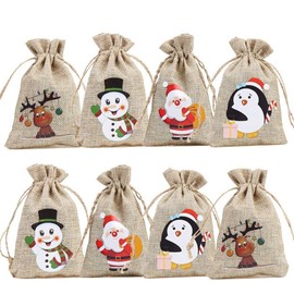 CCINEE Christmas Linen Bags with Drawstrings Christmas Burlap Goody Gift Bags with Double Jute Drawstrings,12
