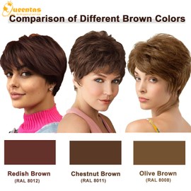 QUEENTAS Pixie Layered Short Chestnut Brown Wig Natural Curl Synthetic Hair Wigs for Women (Chestnut Brown)