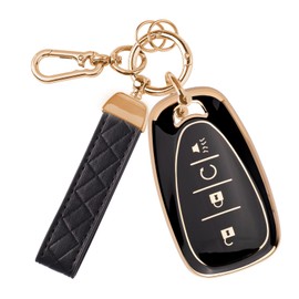 Rislobx Key Fob Cover Fit for Chevy Key, Car Key Case Protector for Volt Bolt Spark Equinox Traverse Trax (4 Buttons Black)