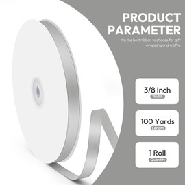 Quhora 3/8" x 100 Yards Satin Ribbon - Silver Silk Ribbon with Spool - Ideal for Gift Wrapping, Floral Bouquets, Crafts, Wedding Party Decorations, Christmas and Sewing Projects