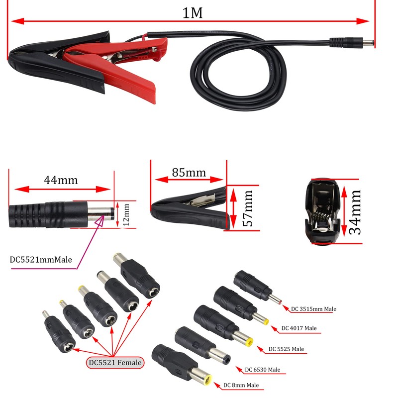 HCFeng DC5521 to Battery Alligator Clips Cable DC 5.5 *