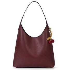 Faux Suede Hobo Bags Vegan Leather Shoulder Bag Tote for Women with Cherry Charm Slouchy Designer Handbag Purse Fall Fashion