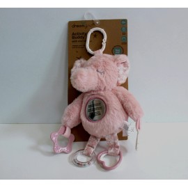 Dreamgro Fuzzy Pink Elephant Activity Buddy Plush Mirror Rattle Crinkle Teether