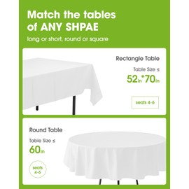 Pureegg Plastic Table Cloth Disposable 10 Pack, 52 x 70 Inch Table Cloths, Dining, Party, Buffet, Wedding, Decorative Tablecloths, Rectangle, White Plastic Cover, Waterproof & Sturdy, White