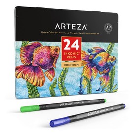 ARTEZA Inkonic Fineliners Fine Point Pens, Set of 24 Fine Tip Markers with Color Numbers, 0.4mm Tips, Ergonomic Barrels, Brilliant Assorted Colors for Coloring, Drawing & Detailing