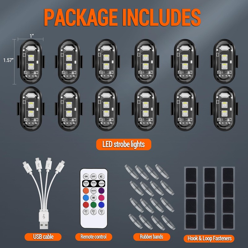 MNJ Motor Wireless LED Strobe Lights Remote Control, 8 Colors