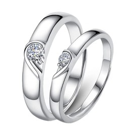 Anillos Pareja Ajustable, Plata de Ley 925 Anillo de Corazón partido, Anillo de Compromiso Bodas, Regalos, Aniversario para Hombre Mujer, Para el Día San Valentín