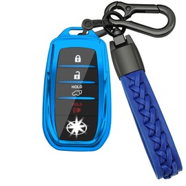 Kirsnda for Toyota Key fob Cover,case with Keychain,Tpu 360 Degree Protection Key Case compatible with 2021-2022 Venza,RAV4 Prime,Sienna,Land Cruiser,Fortuner,Mirai,Blue