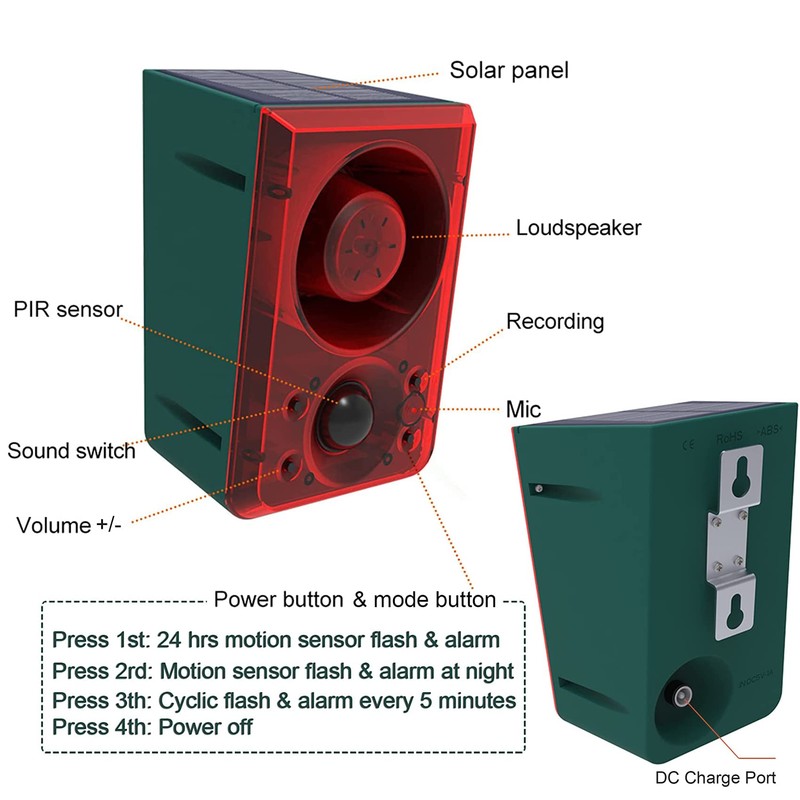 keeda Solar Motion Sensor Alarm 129dB Recording Shed Alarm with