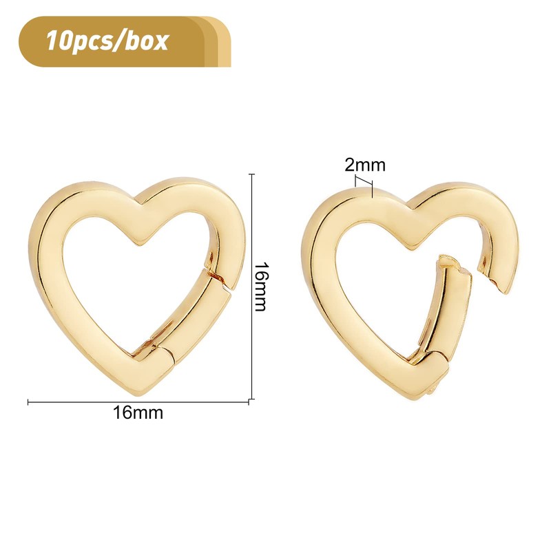 BENECREAT 10 Pieces Brass Spring Rings 18K Gold-Plated Heart Carabiner