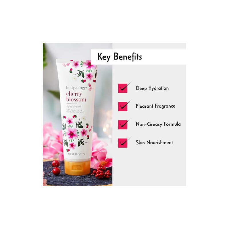 Bodycology Cherry Blossom Moisturizing Body Cream para Mujer, 8 Oz/227
