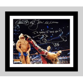 Framed RIC Flair and Shawn Michaels Wrestle Mania Kick Autograph Promo Print (Black, 16x20)