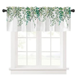 NICENEEDED Green Eucalyptus Curtain Valance for Windows, Berry Branch Plant Curtains Valances, Short Curtain Panels Rod Pocket Window Treatment for Kitchen Living Room Bedroom Bathroom Decor
