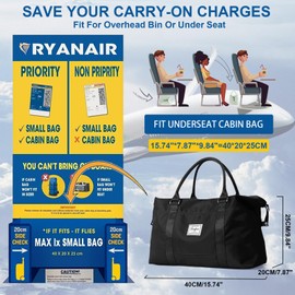 Ryanair & Easyjet Women's Travel Bag, Hand Luggage Bag, Weekender Bag, Swimming Bag, Waterproof Travel Duffle Bag, Fitness Bag, Training Bag for Travel, Gym, A1 black, A1-Black