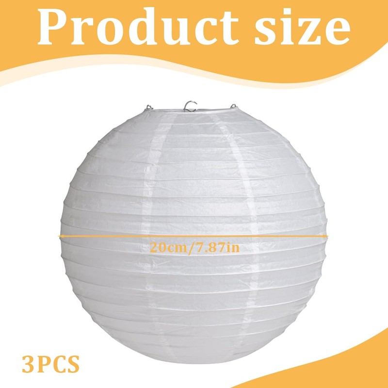 FIMWOLZ 3 Pcs White Round Lantern Lampshade Hanging Lamp Paper