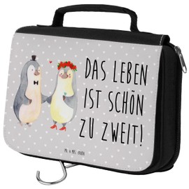 Parent-New Mr & Mrs Panda Toiletry Bag Penguin Marriage, gray, Hand drawn