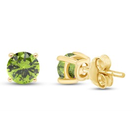 Simulated Peridot 4MM Round Shape Stud Earrings In 14K Yellow Gold Over Sterling Silver (0.5 Ct)