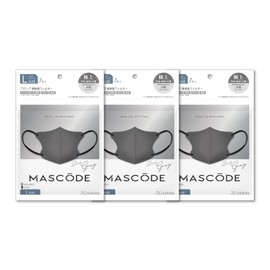 MASCODE 3-Bag Set, Cumulative Sales of 34 Million Sheets! Bi-Color, Small Face, Easy to Breathe 3D Structure, Non-Woven Color Mask, Mascode, 3D Mask (L, Dark Gray x Black String)