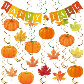 Fall Pumpkin Maple Leaf Hanging Swirls Autumn Swirls Streamers Happy Fall Banner Thanksgiving Ceiling Hanging Decorations for Home Harvest Decor