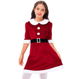 AOBUTE Kids Santa Claus Dresses Christmas Outfits for Girls Xmas Holiday Dress Up Outfits 13-14 Years Red