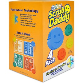 Scrub Daddy Sponge Set - Colors - Scratch-Free Scrubbers for Dishes and Home, Odor Resistant, Soft in Warm Water, Firm in Cold, Deep Cleaning, Dishwasher Safe, Multi-use, Functional, 4ct