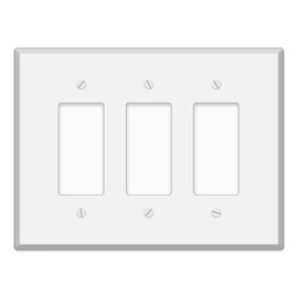 3-Gang Oversized White Metal Rocker Switch Wall Plate – 7.5" x 5.5" Jumbo GFCI Outlet Cover, Heavy-Duty Painted Steel, Corrosion-Resistant with Matching Screws, Universal Electrical Fit, Made in USA